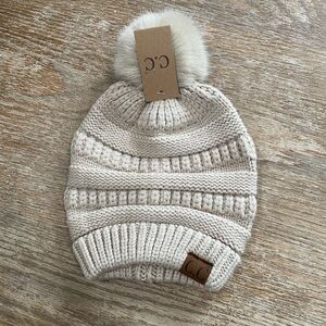 C.C Snuggly Soft Yarn Beanie w/ Fur Pom